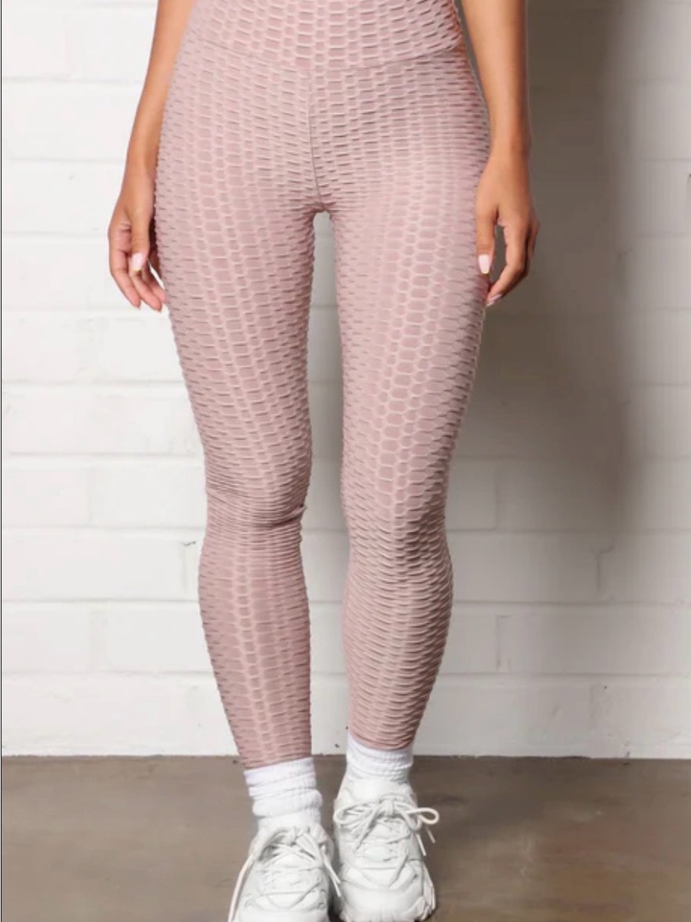 Mega Fashion Brazilian Full Length Beige Leggings Honeycomb Texture Sz S